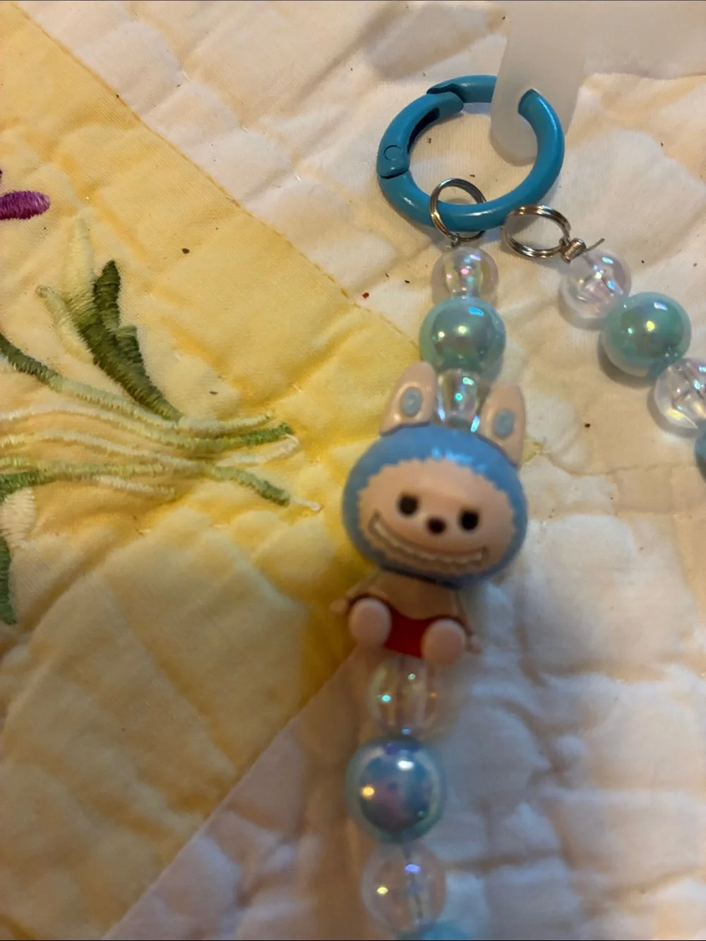 NWT’s- Cute Beaded Blue Bunny Monster Keychain in Blue & Clear Beads